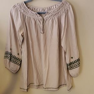 Burning Torch Embroidered Silk Blouse Size M